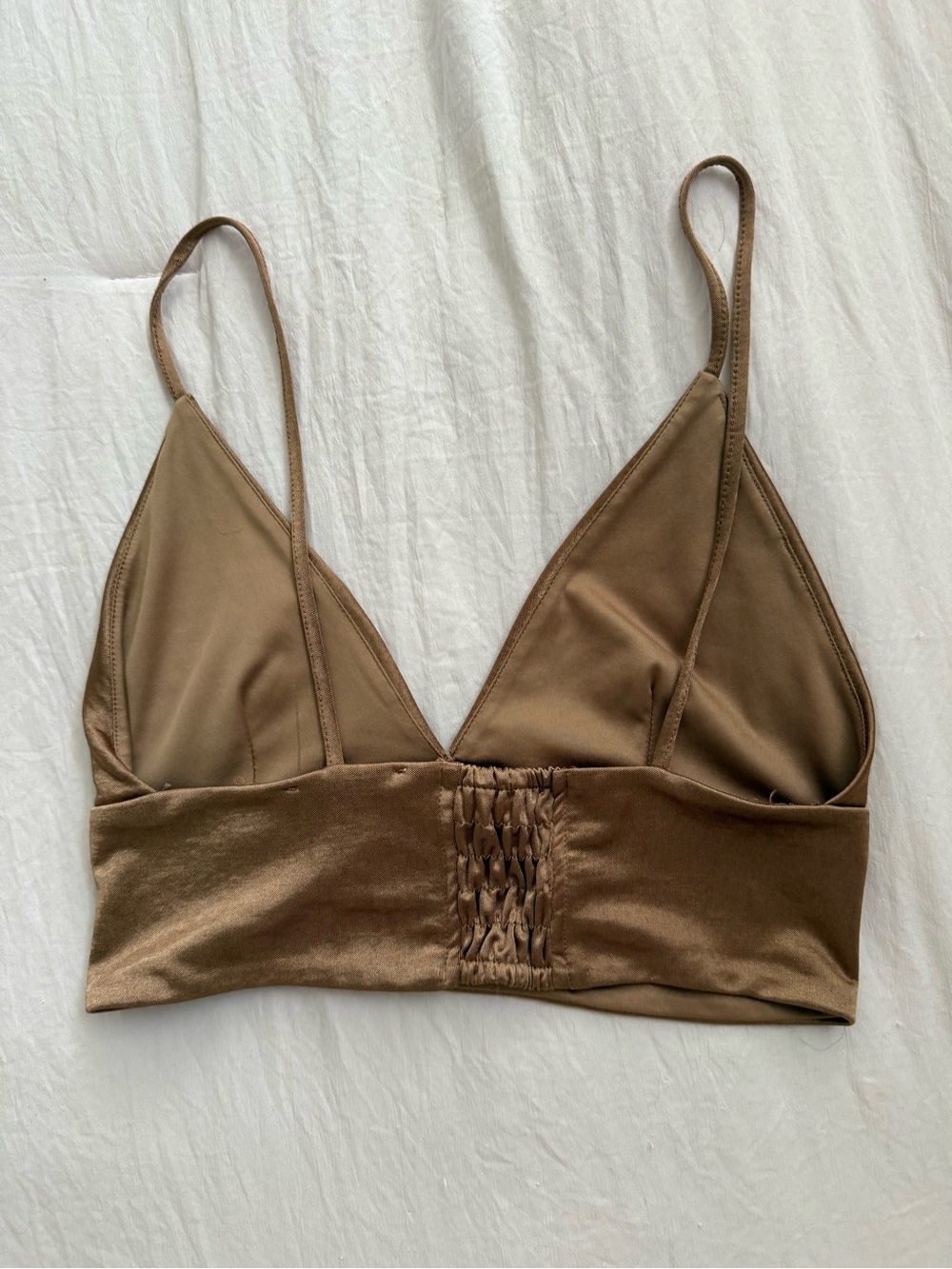 Zara Satin Shirred Bralette in Brown